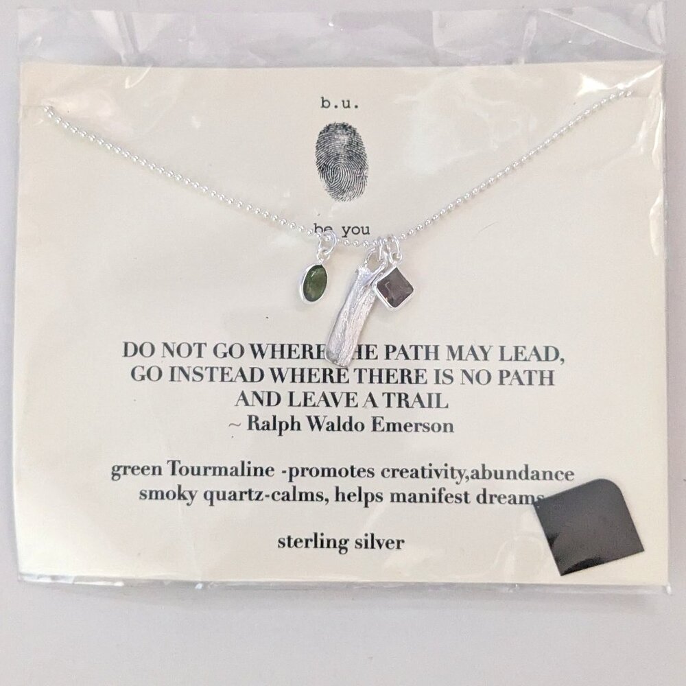 B.U. Dainty Green Tourmaline Smoky Quartz  Sterling Silver Necklace